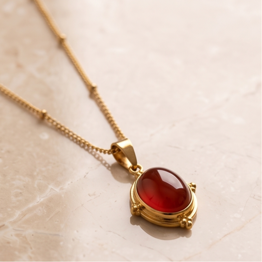Ruby Glow Akik Taşlı Çelik Kolye