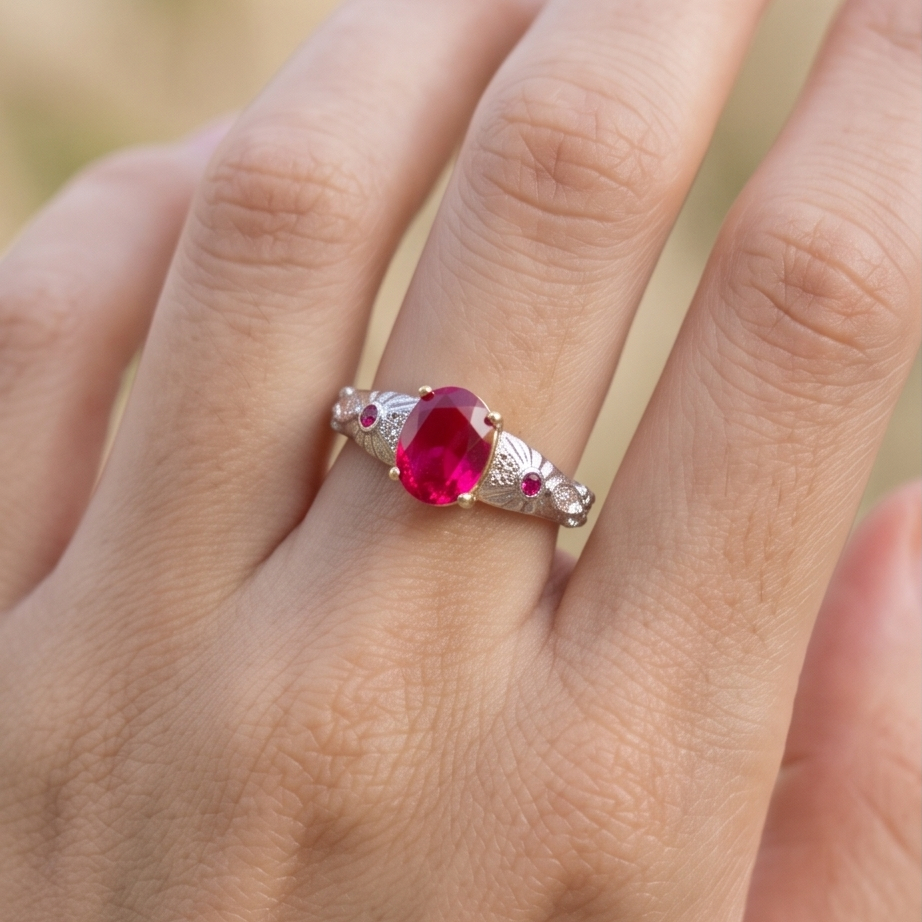 Rosella Ruby Silver& Gold Yüzük