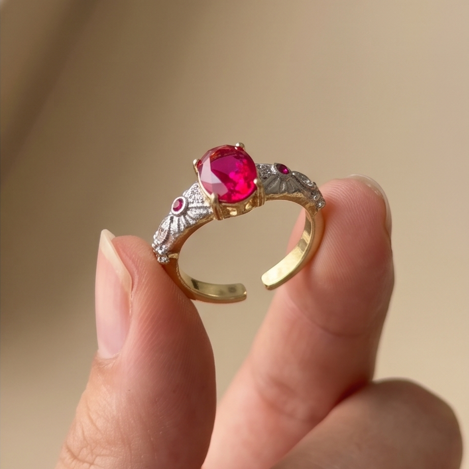 Rosella Ruby Silver& Gold Yüzük