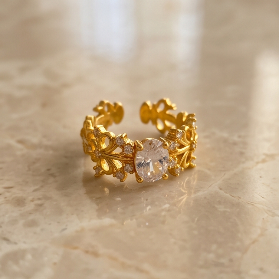 Aurelia Crystal Floral Gold Yüzük