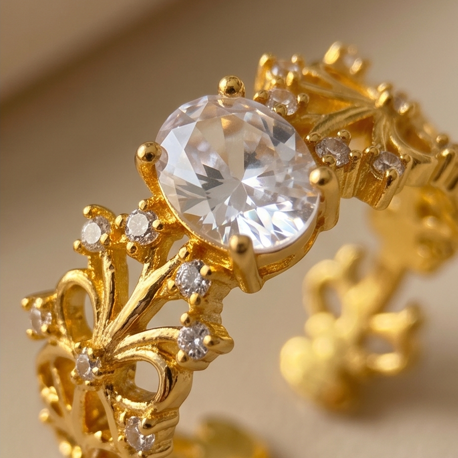 Aurelia Crystal Floral Gold Yüzük