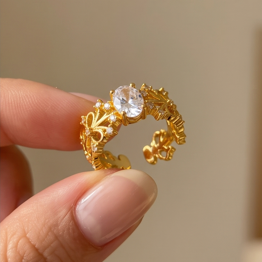 Aurelia Crystal Floral Gold Yüzük