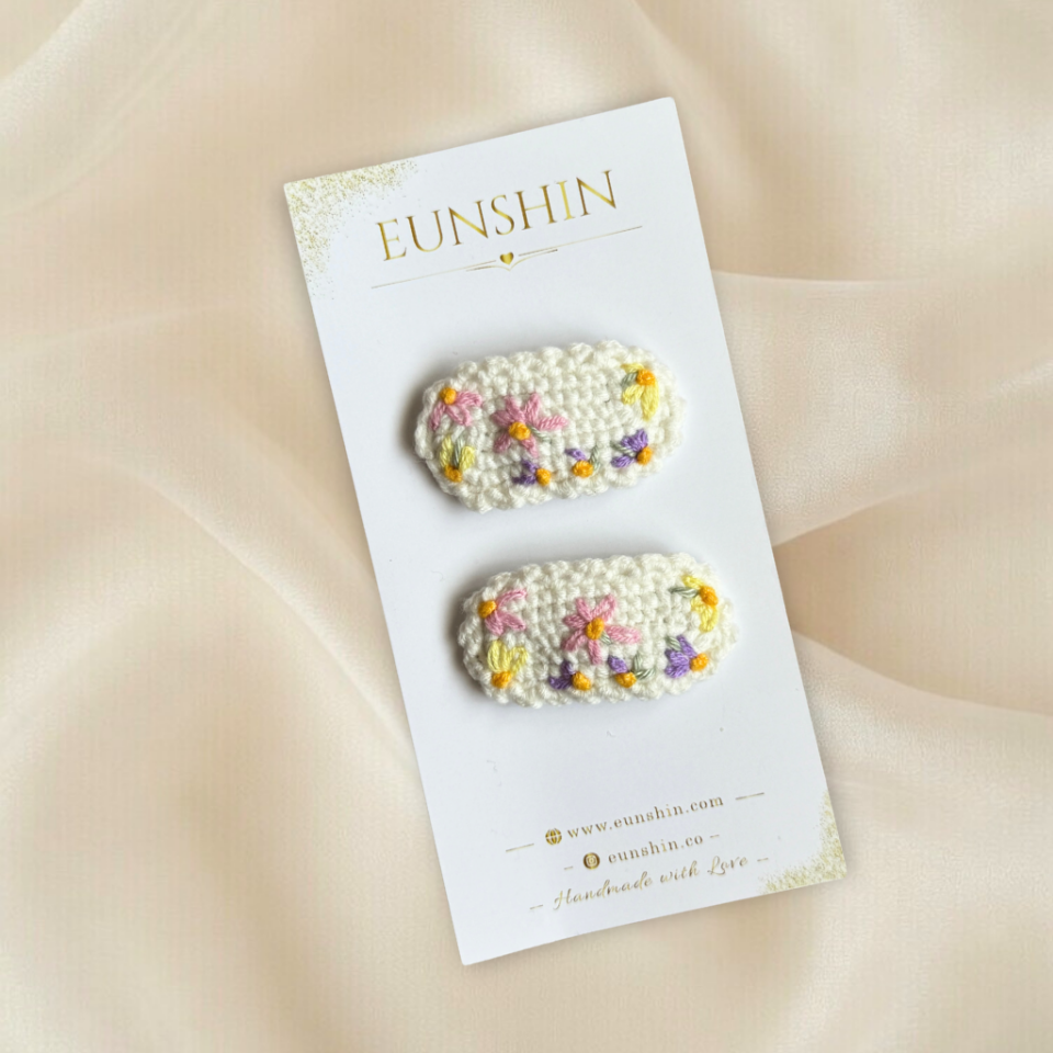 El Örgüsü Çiçek Nakışlı Çıt Çıt Saç Tokası | Bebek ve Çocuk Saç Aksesuarı