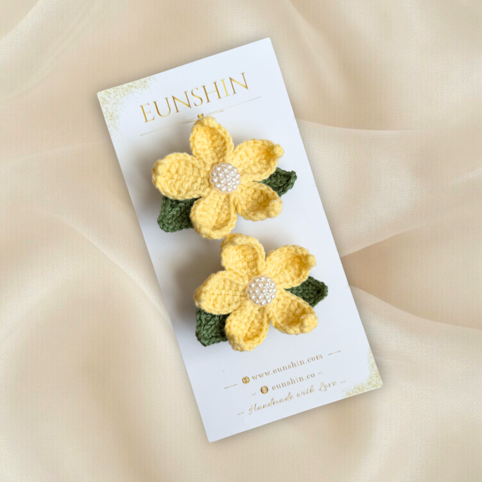 El Yapımı Sarı Çiçek Klips Toka 5 cm