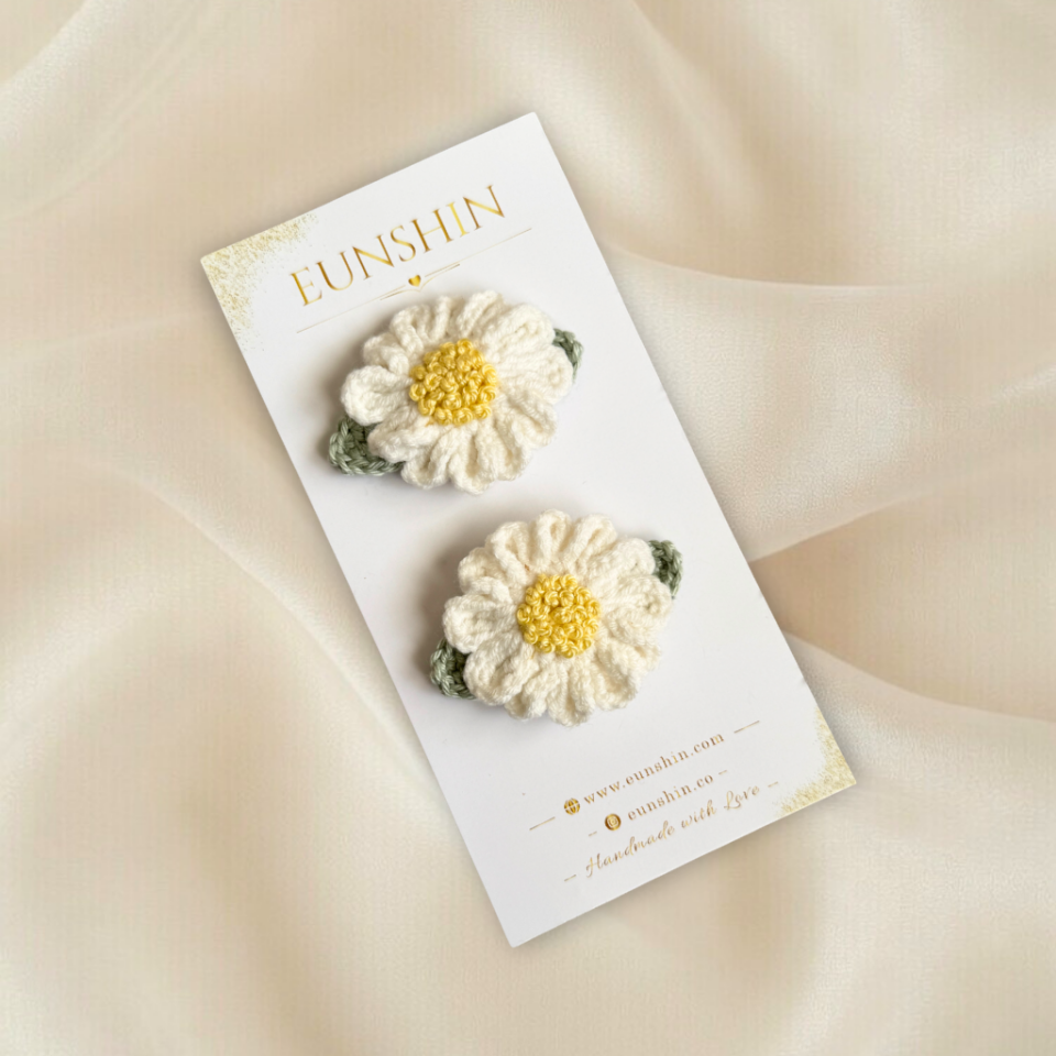 El Yapımı Papatya Çıtçıt Toka – Örgü Çiçek Saç Tokası | Eunshin