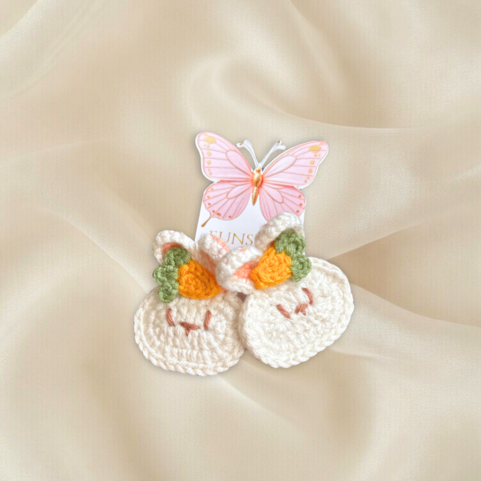 Tavşan Havuç Saç Tokası | El Örgüsü Kız Çocuk Lastik Toka 2’li Set 4 cm