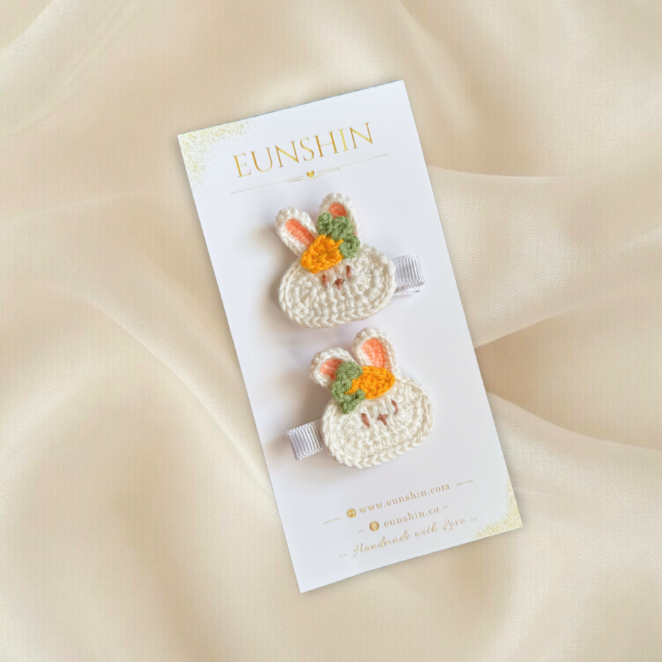 Tavşan Figürlü Örgü Klips Toka 5 cm – El Yapımı Çocuk Saç Tokası