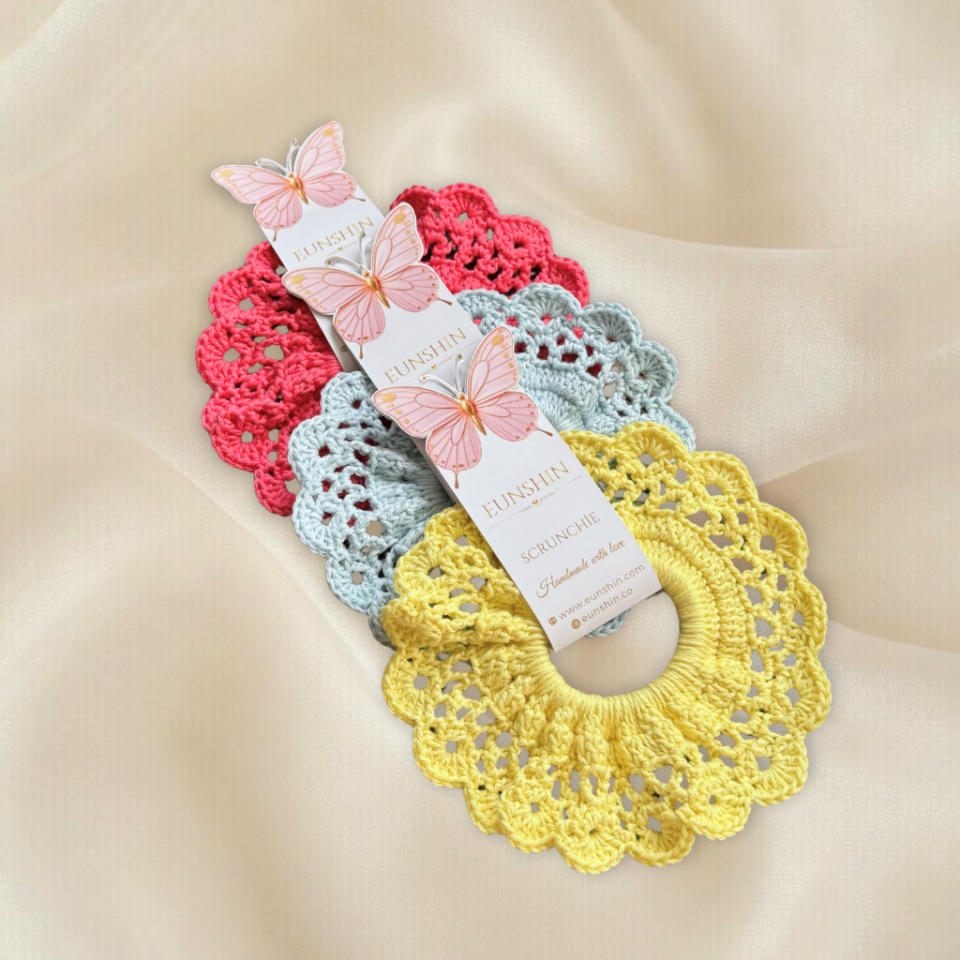 El Örgüsü Dantel Scrunchie Lastik Toka – Geniş Saç Lastiği