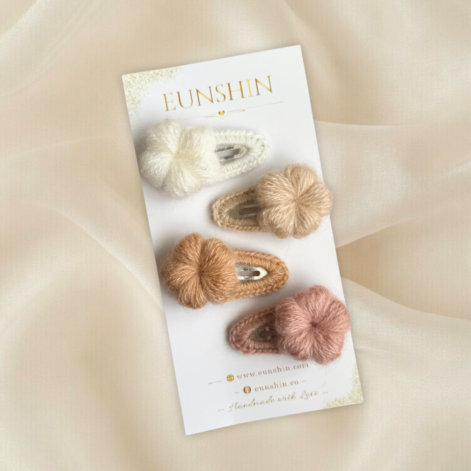 Puff Papatya Çıtçıt Toka – El Örgüsü Çocuk Saç Tokası 5 cm