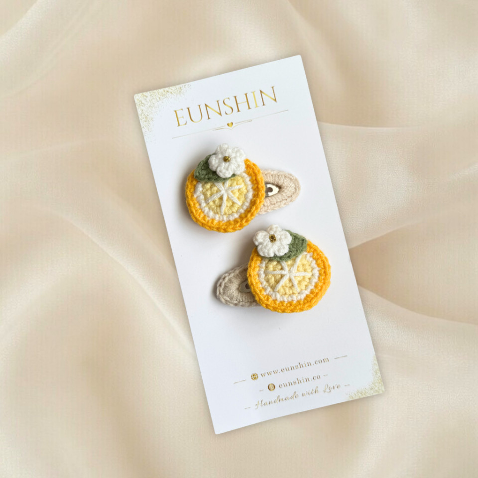 Limon Çiçeği Detaylı 5 cm Çıtçıt Toka | Yaz Temalı El Örgüsü Saç Aksesuarı