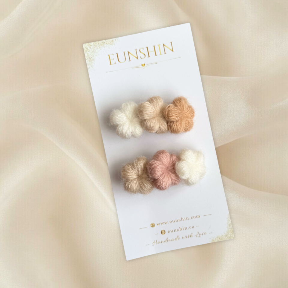 Puf Papatya Klips Saç Tokası | El Örgüsü Kız Çocuk Toka 5 cm