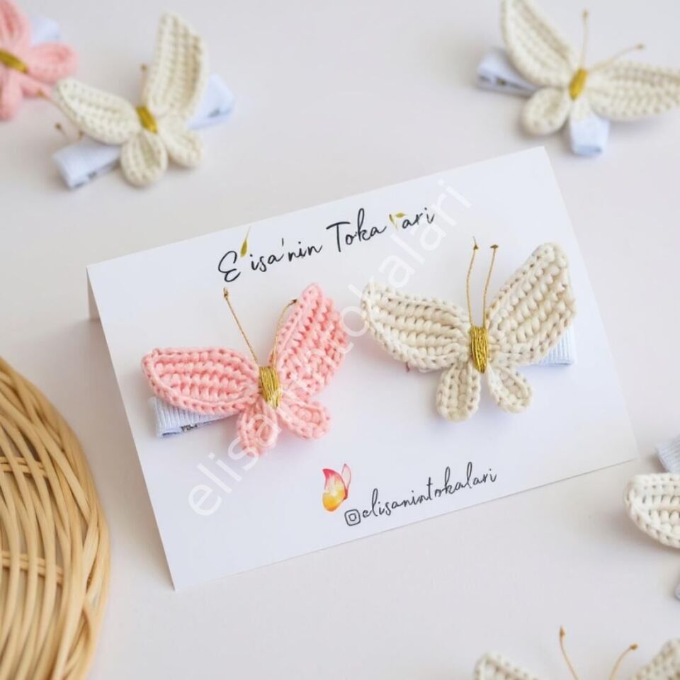 El Örgüsü Kelebek Obje Klips Toka | Bebek ve Çocuk Saç Aksesuarı