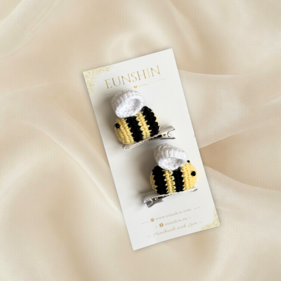 El Örgüsü Arı Figürlü Toka | Amigurumi Arı Saç Klipsi | Bebek & Çocuk Saç Aksesuarı