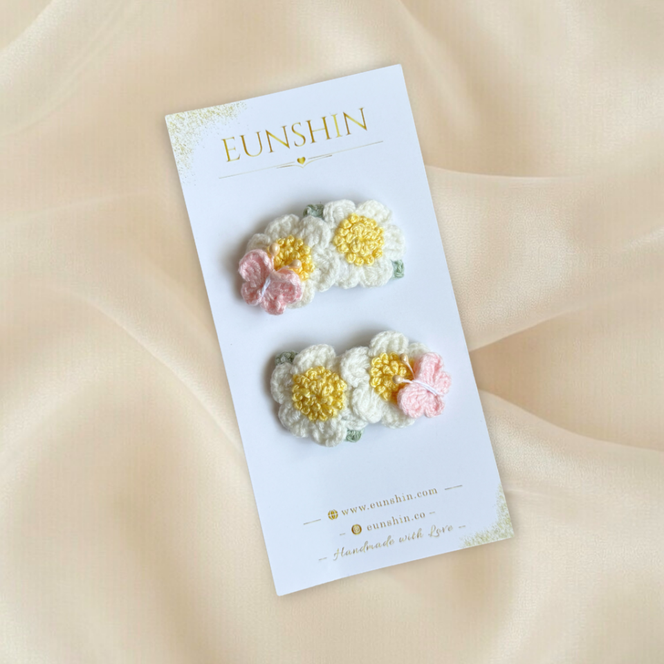 Kelebek Detaylı Papatya Çıtçıt Toka 5 cm – El Yapımı Saç Tokası