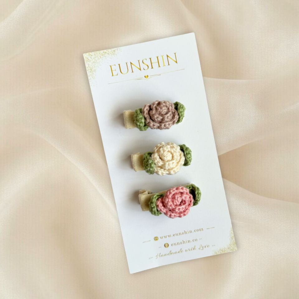 El Yapımı Gül Klips Toka 4,5 cm | Vintage Örgü Saç Aksesuarı