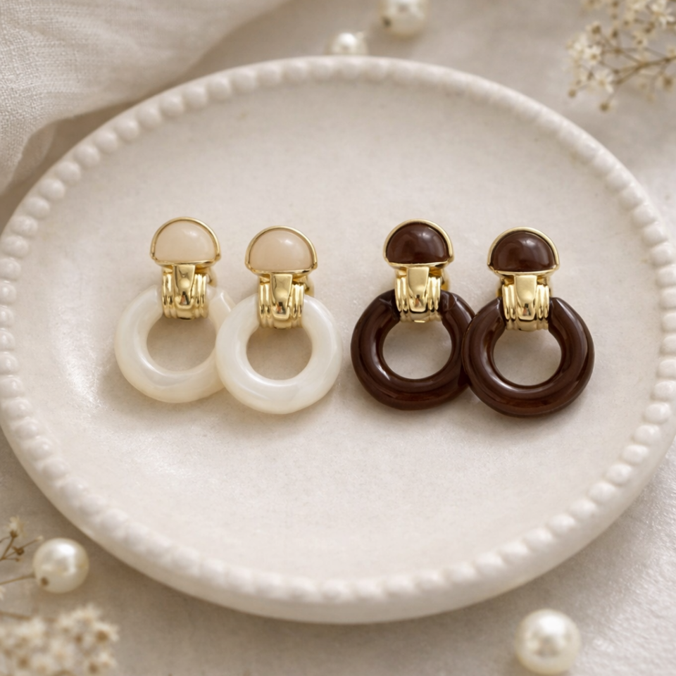 Süt Beyaz & Kahve Halka Küpe | Auren Mango Küpe