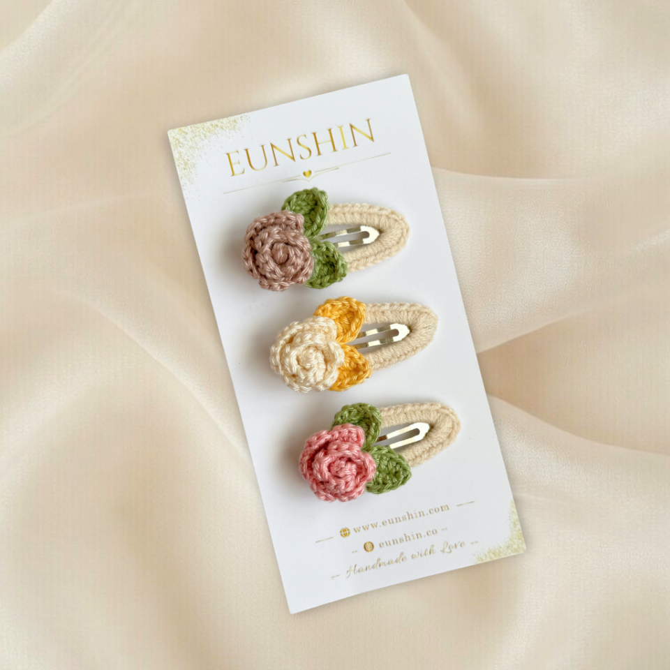 Gül Detaylı 5 cm Çıtçıt Toka – El Yapımı Bebek & Çocuk Saç Aksesuarı | EUNSHIN