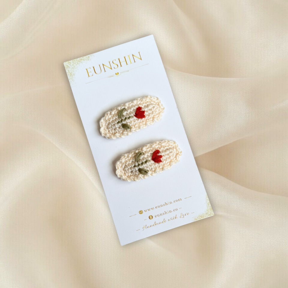 Lale Nakışlı Çıtçıt Toka 5 cm – El Yapımı Minimal Saç Aksesuarı