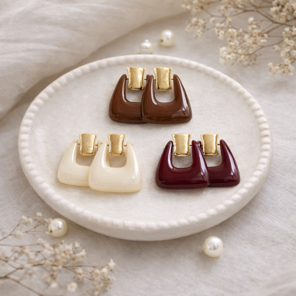 Modern Form Küpe Gold (Krem, Kahve, Bordo)