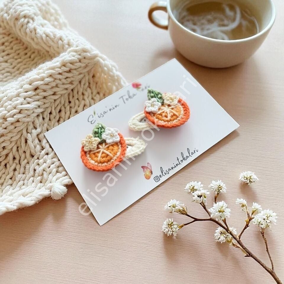 Portakal Dilimi Çıt Çıt Toka 5 cm – El Yapımı Meyve Figürlü Saç Tokası