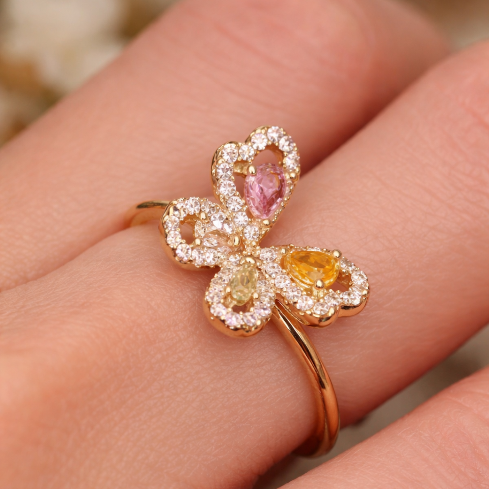 Butterfly Glow Crystal Ayarlanabilir Yüzük