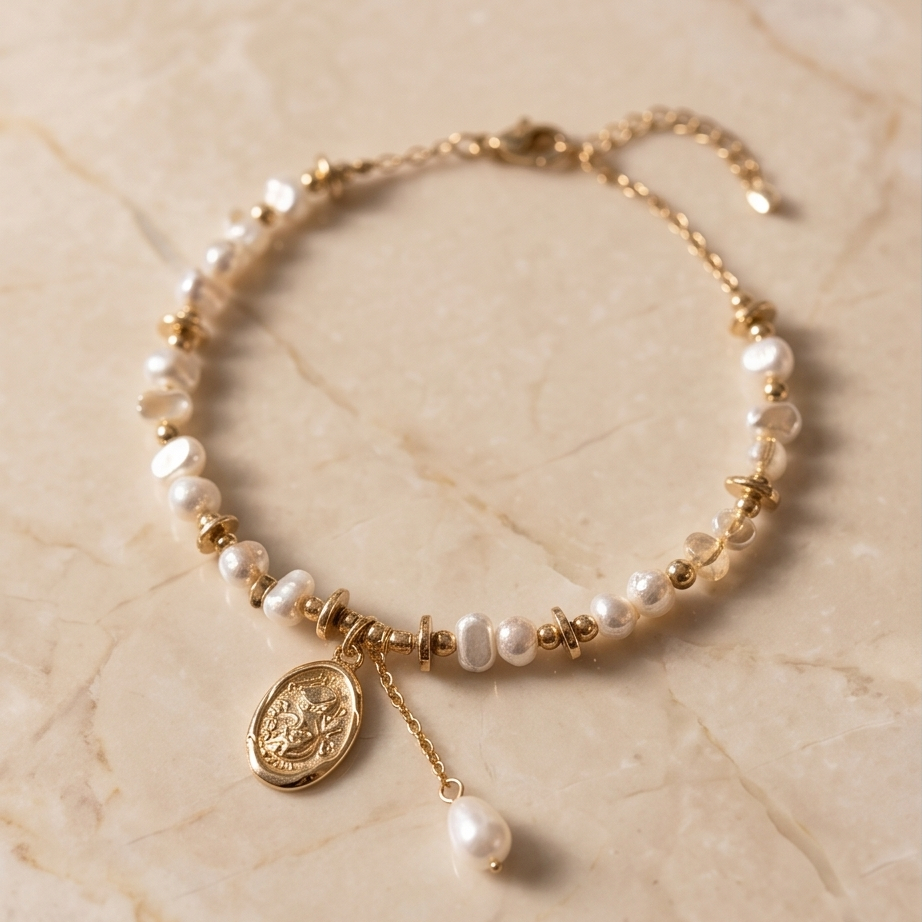 Vintage Pearl Charm Bileklik • Kararmaz