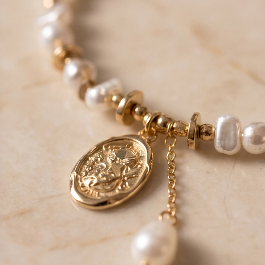 Vintage Pearl Charm Bileklik • Kararmaz