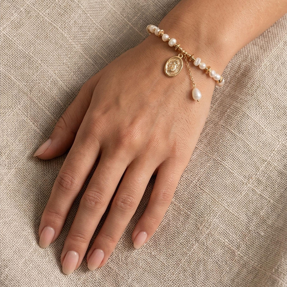 Vintage Pearl Charm Bileklik • Kararmaz