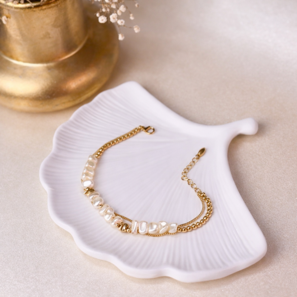 14K Altın Kaplama Minimal İnci Bileklik Zarif Günlük Kadın Bileklik