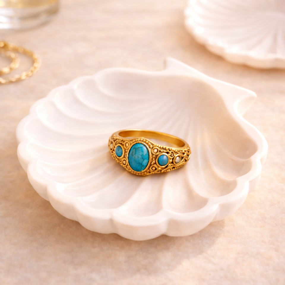 Turkuaz Taşlı Vintage Yüzük – Pirinç