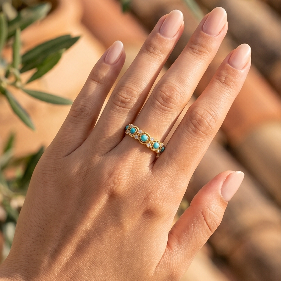 Turquoise Line Vintage Ayarlanabilir Yüzük