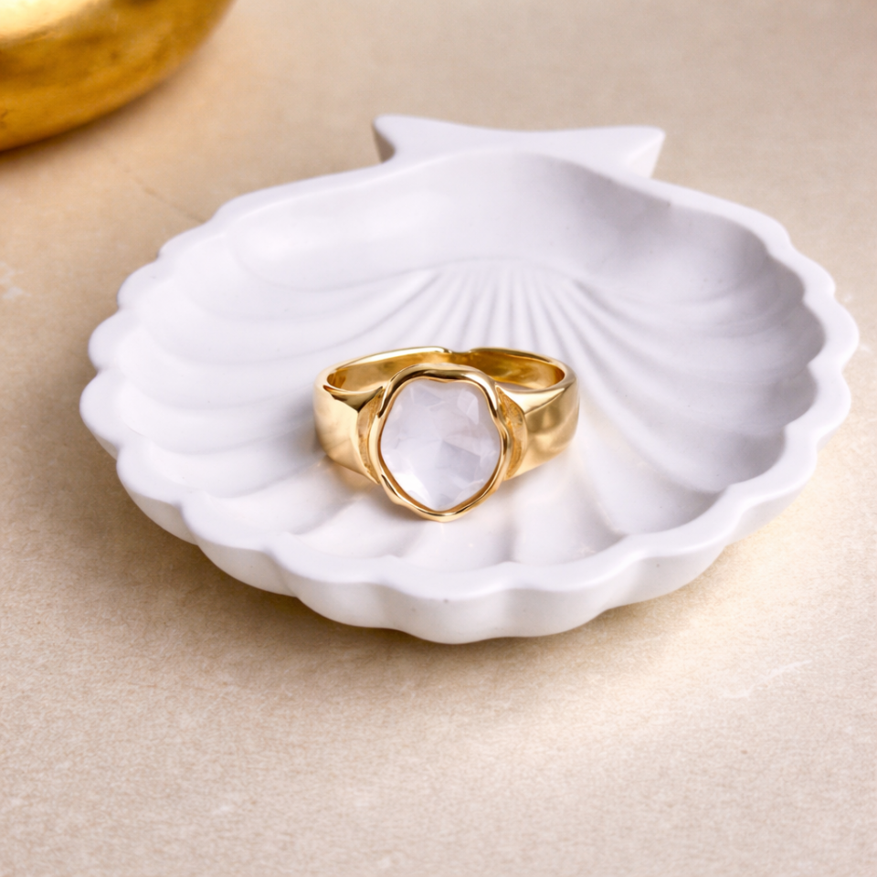 Doğal Taş Görünümlü Ayarlanabilir Çelik Yüzük