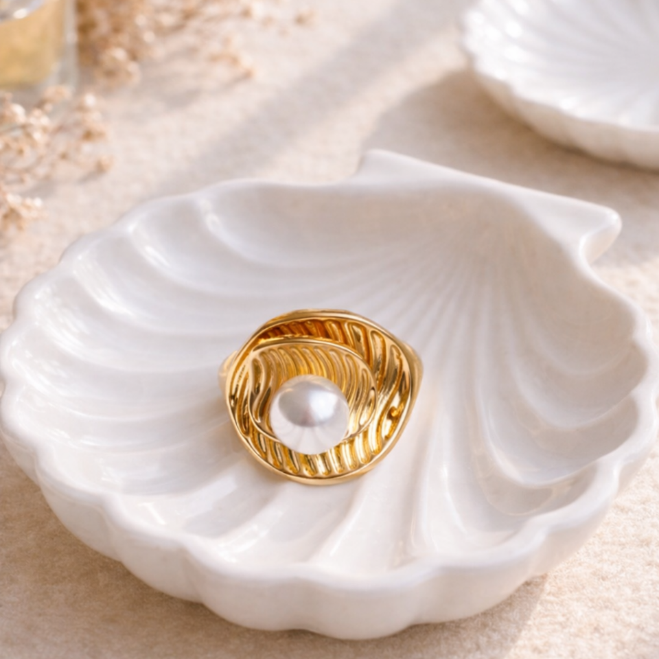 İnci Detaylı Ayarlanabilir Çelik Yüzük