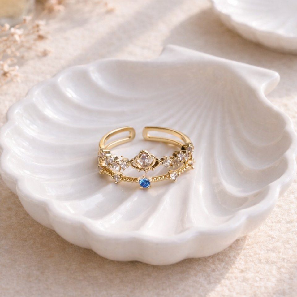 Prenses Model Zirkon Taşlı Ayarlanabilir Çelik Yüzük