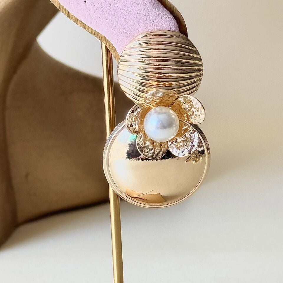 Gold Kaplama Pirinç İncili Küpe | Vintage Zarif Gold Küpe