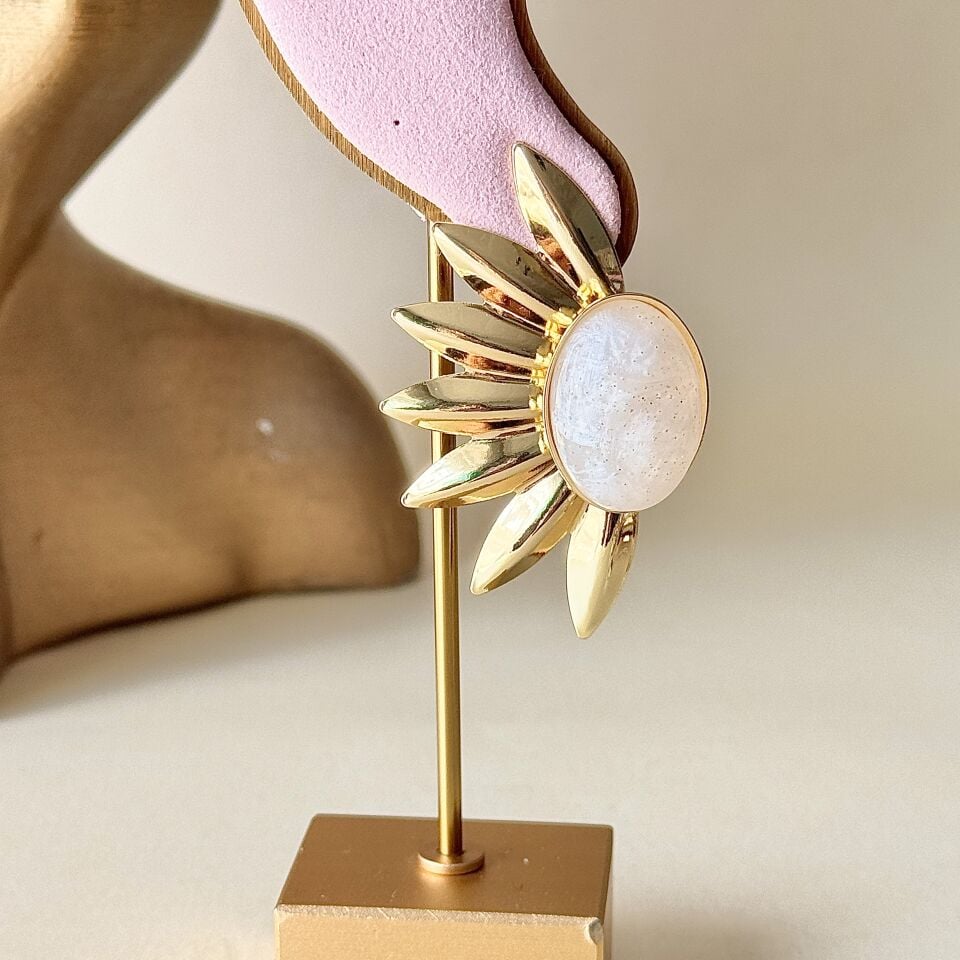 Güneş Model Taşlı Küpe | Pirinç Küpe