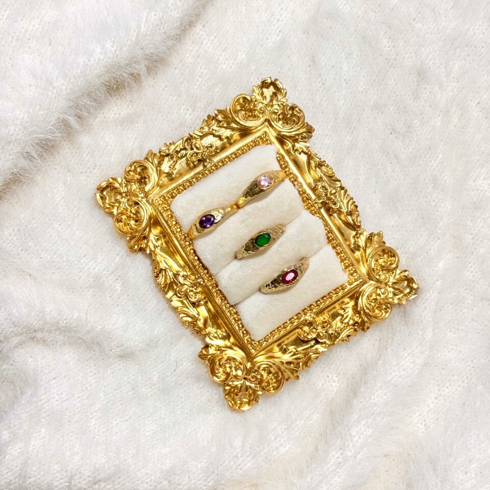 Vintage Zirkon Taşlı Gold Yüzük | Ayarlanabilir Pirinç Yüzük