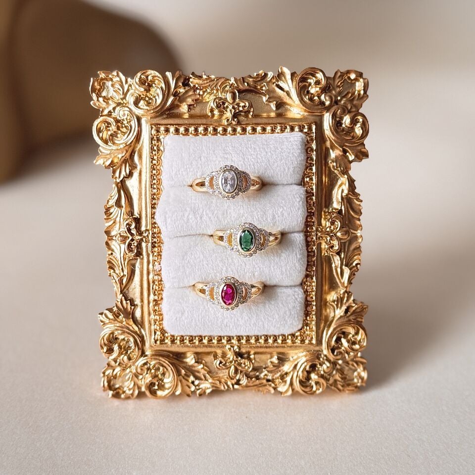 Vintage Zirkon Taşlı Yüzük | Ayarlanabilir Pirinç Yüzük