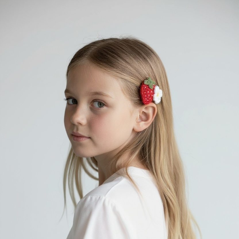 Çilek Figürlü Çıt Çıt Toka 5 cm – El Yapımı Meyveli Saç Aksesuarı