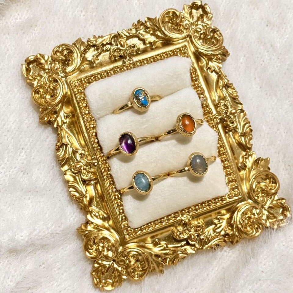 Vintage Doğaltaş Gold Yüzük | Ayarlanabilir Pirinç Yüzük