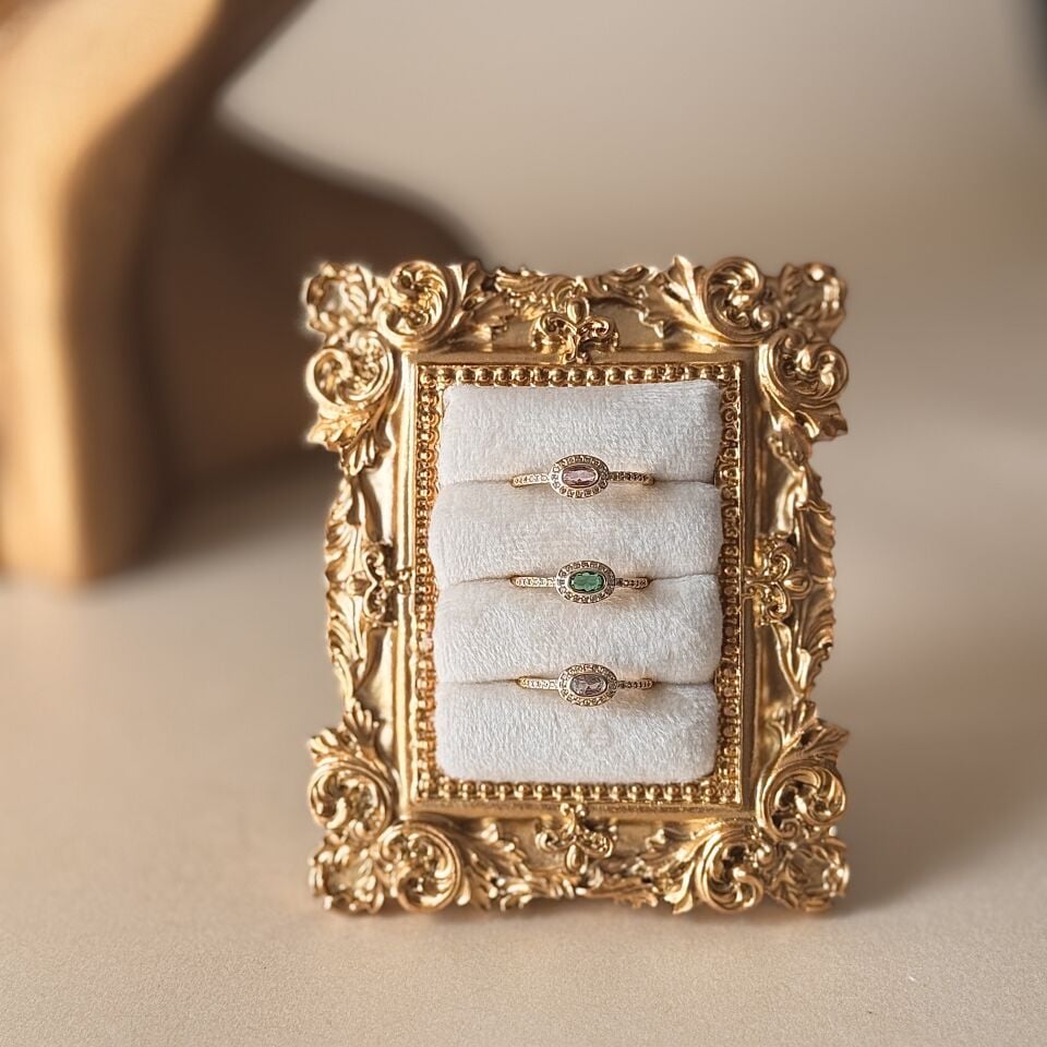 Vintage Zirkon Taşlı Gold Yüzük |  Ayarlanabilir Pirinç Yüzük