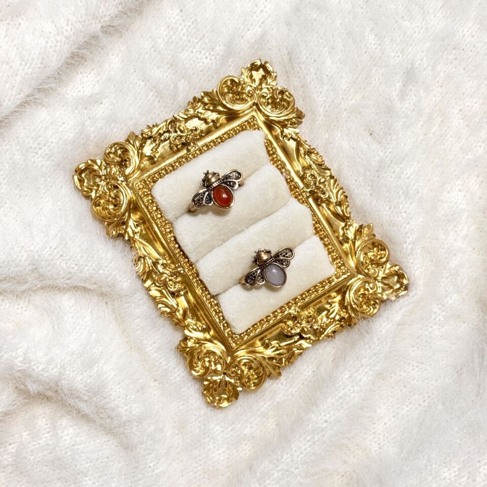 Vintage Arı Figürlü Doğal Taşlı Bakır Yüzük Antik Stil Ayarlanabilir Yüzük