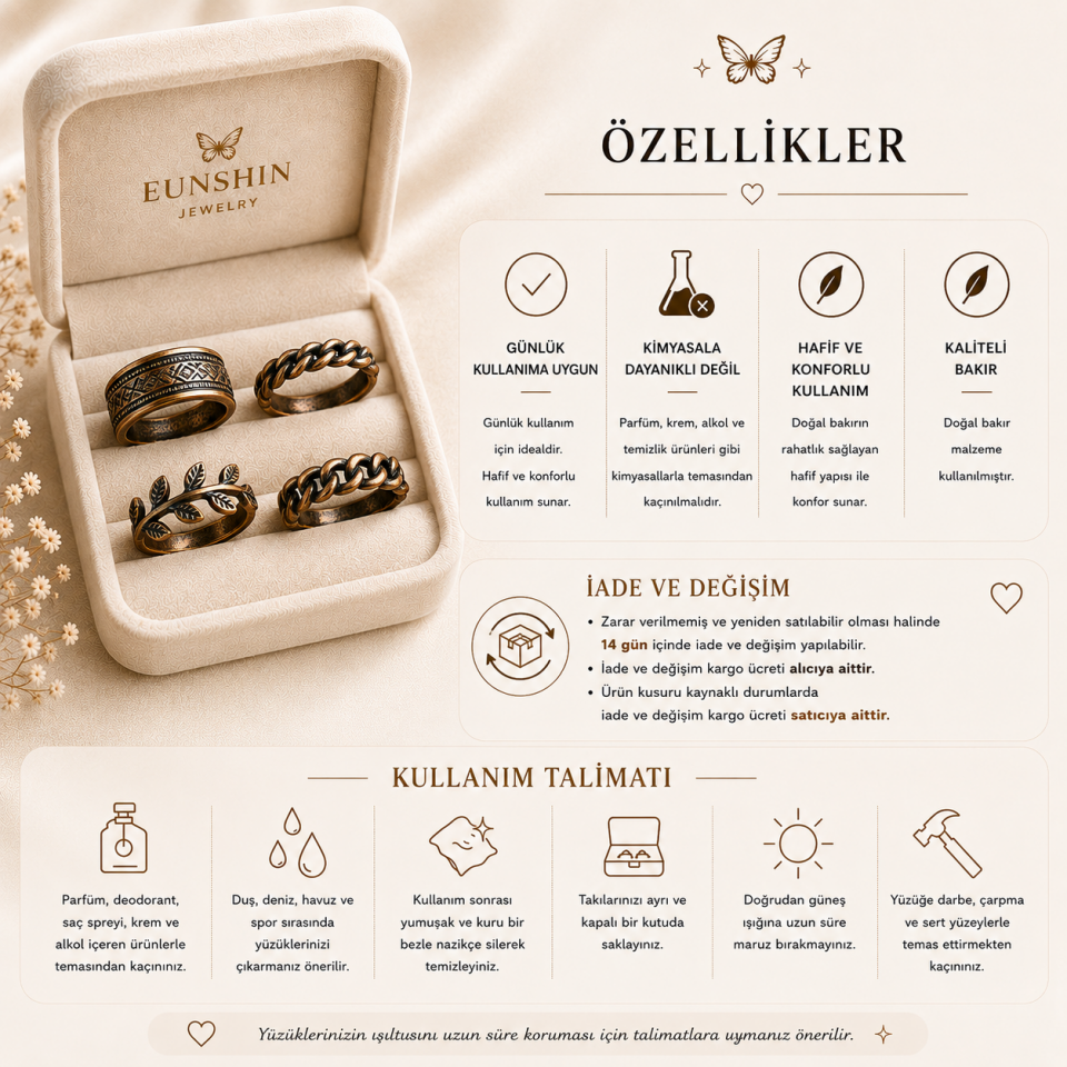 Antique Aura Ayarlanabilir Bakır Serçe Yüzük