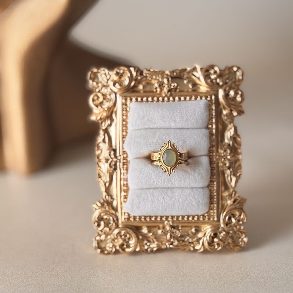 Vintage Doğaltaşlı Gold Yüzük Ayarlanabilir Pirinç Yüzük