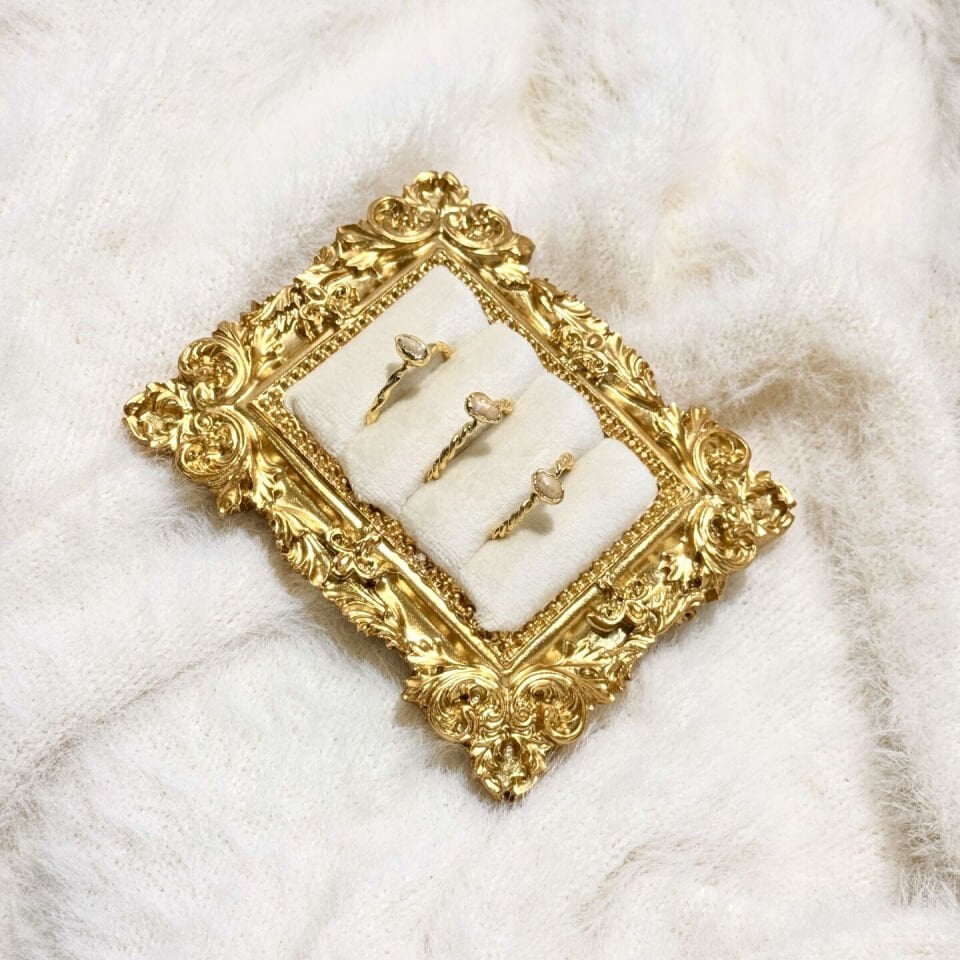 Vintage İncili Gold Yüzük Ayarlanabilir Pirinç Yüzük