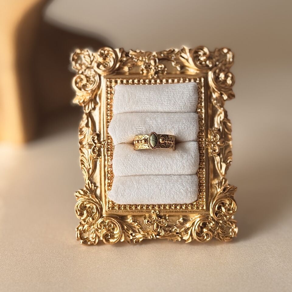 Vintage Taşlı Ayarlanabilir Pirinç Yüzük