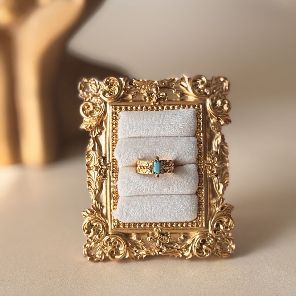 Vintage Turkuaz Taşlı Gold Ayarlanabilir Pirinç Yüzük