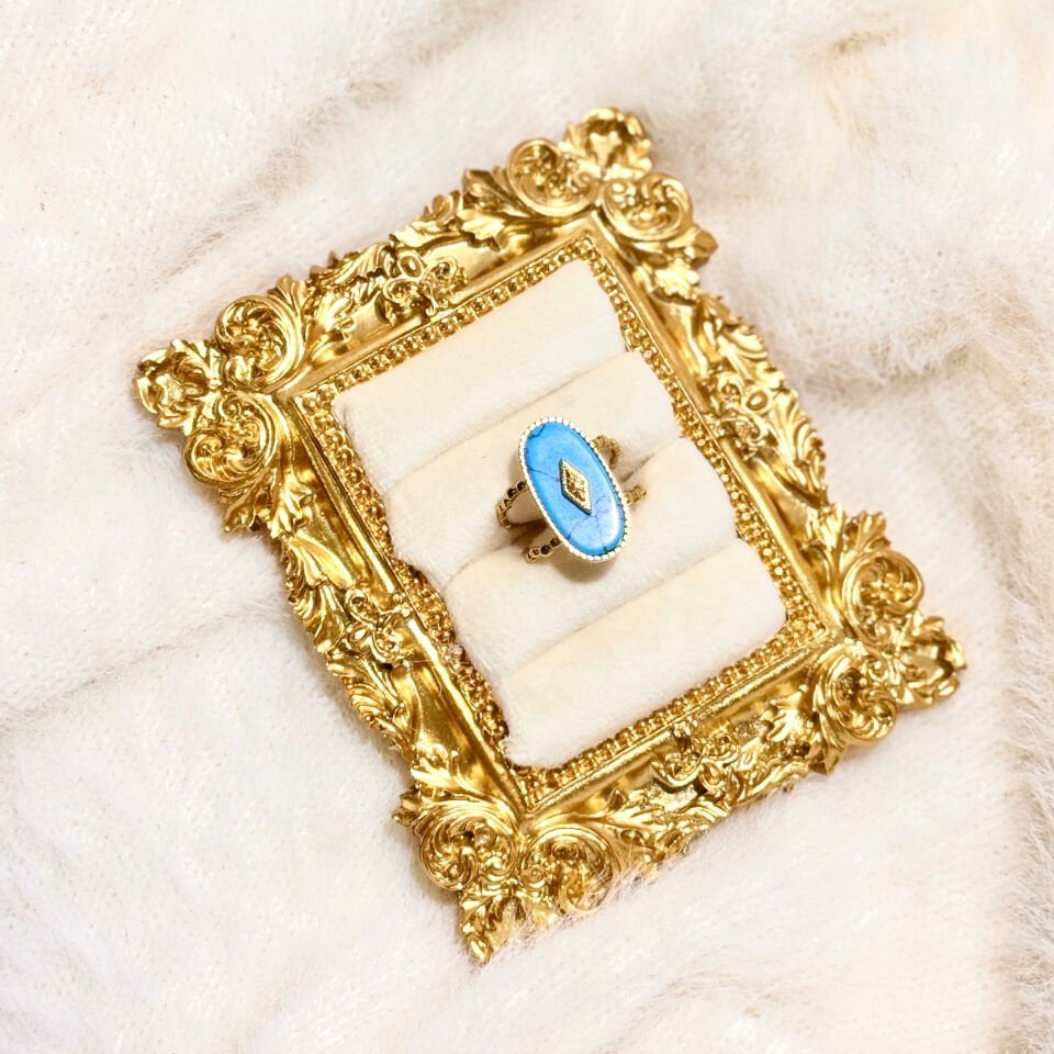 Vintage Turkuaz Taşlı Gold Ayarlanabilir Yüzük