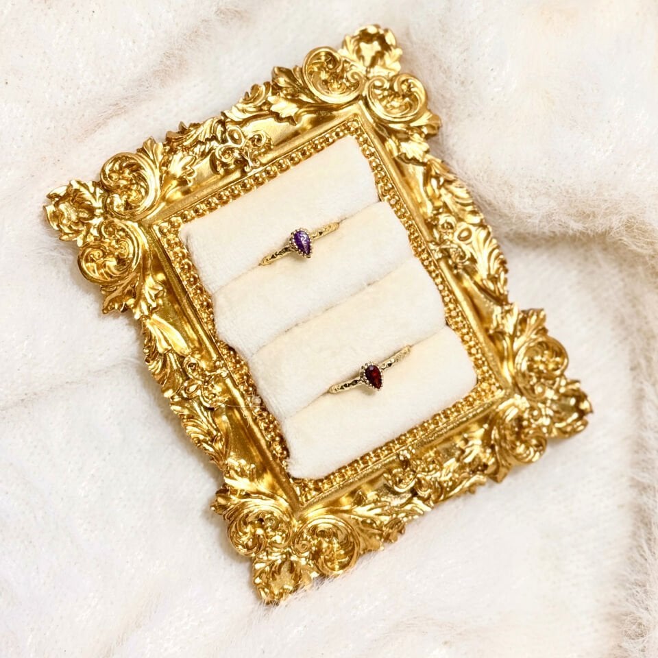 Vintage Damla Zirkon Taşlı Gold Kaplama Yüzük Ayarlanabilir Pirinç Yüzük