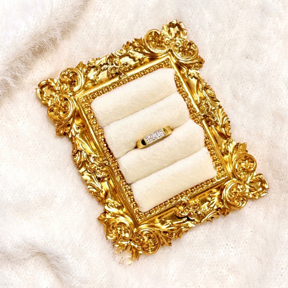 Minimal Zirkon Taşlı Gold Kaplama Yüzük Ayarlanabilir Pirinç Yüzük